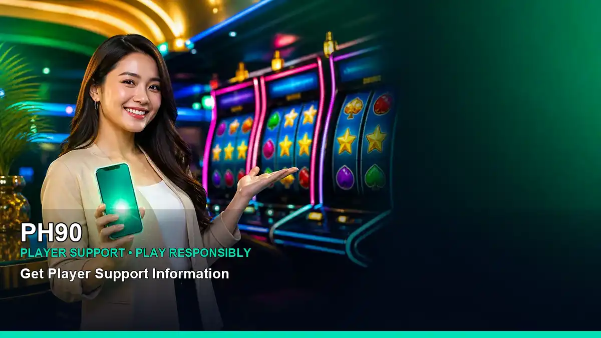 PH90 first deposit reward feature with an adult Filipina casino host and bright visual styling