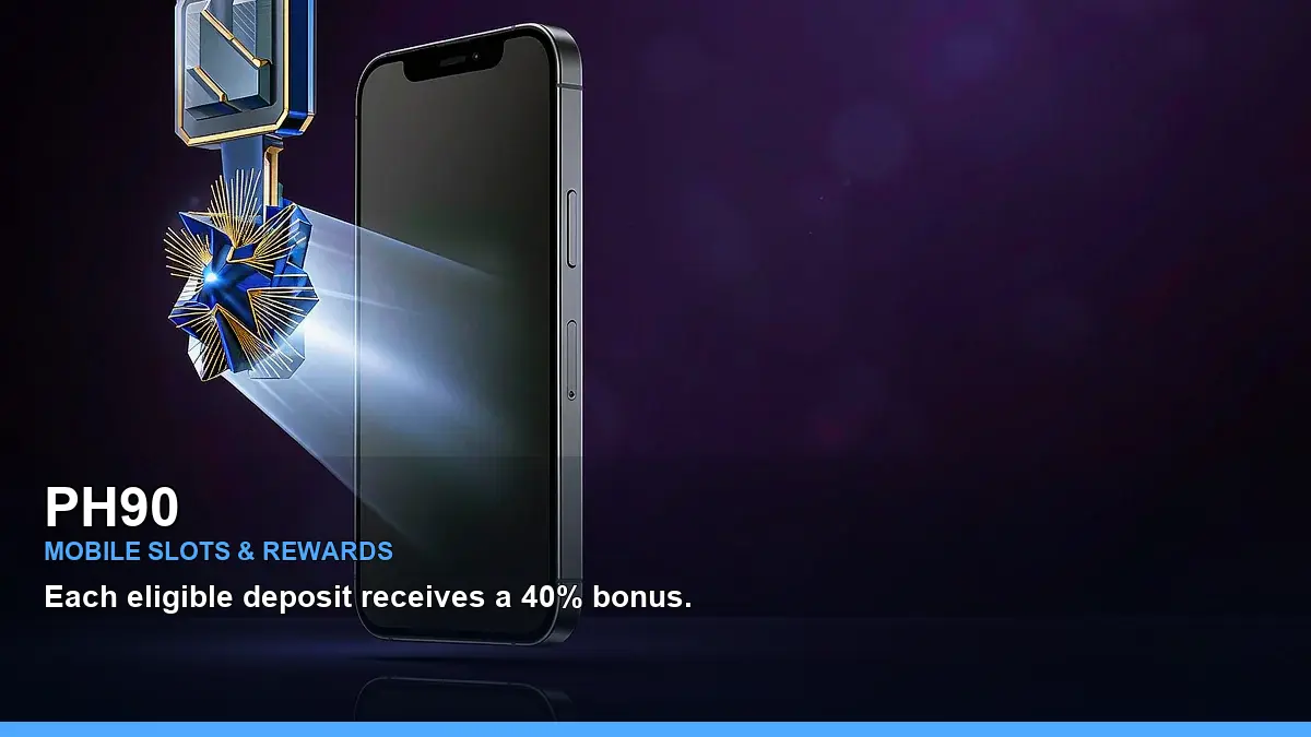 PH90 mobile casino app interface in a vibrant game lobby for Philippine players